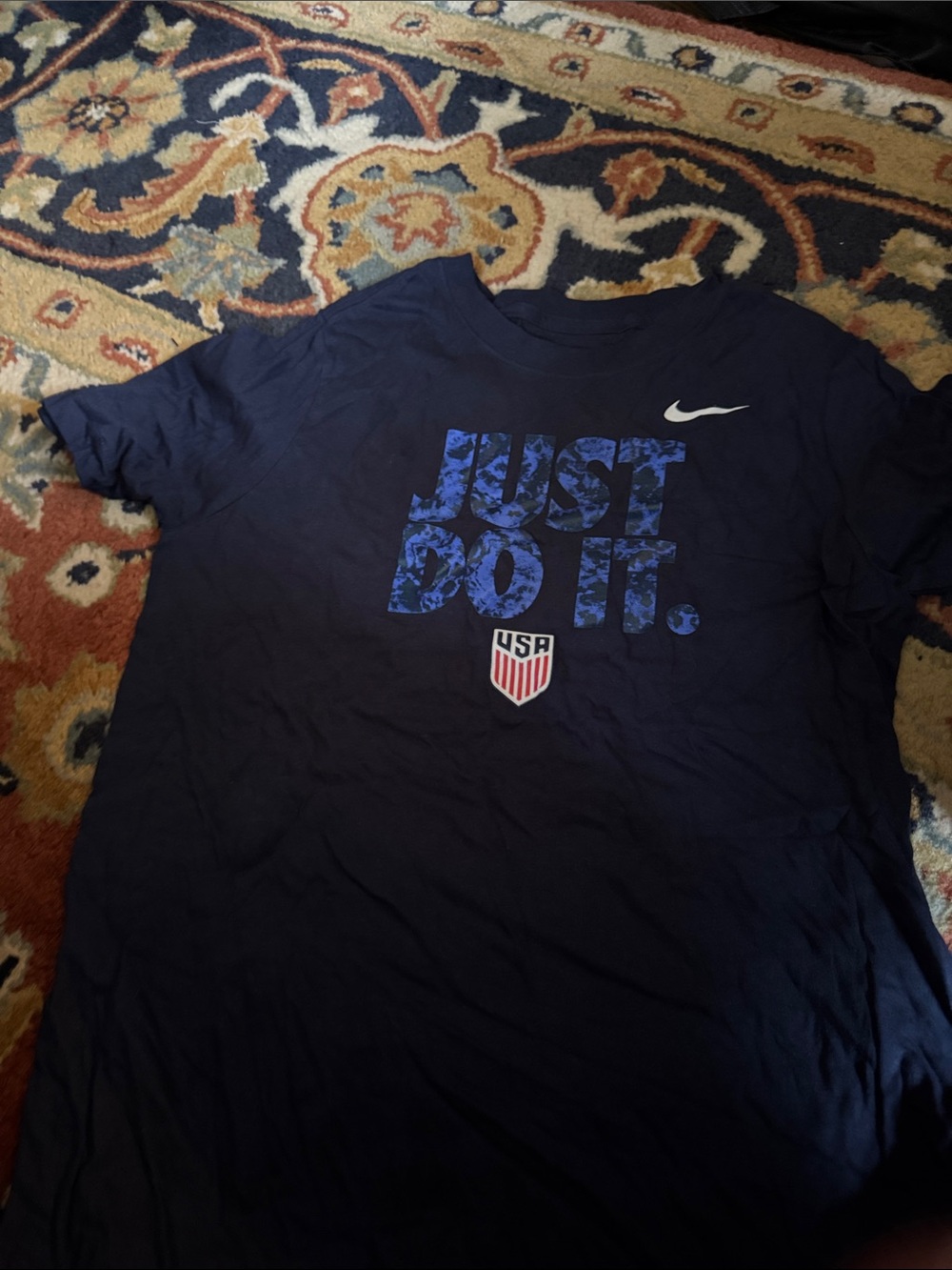 Nike Kids Navy Blue "Just Do It." Graphic Tee with USA soccer Crest